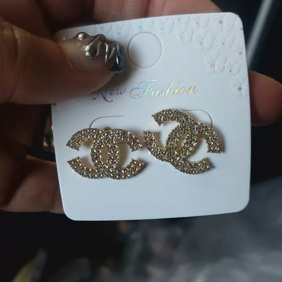 Gold Crystal Stud Earrings - Picture 2 of 3